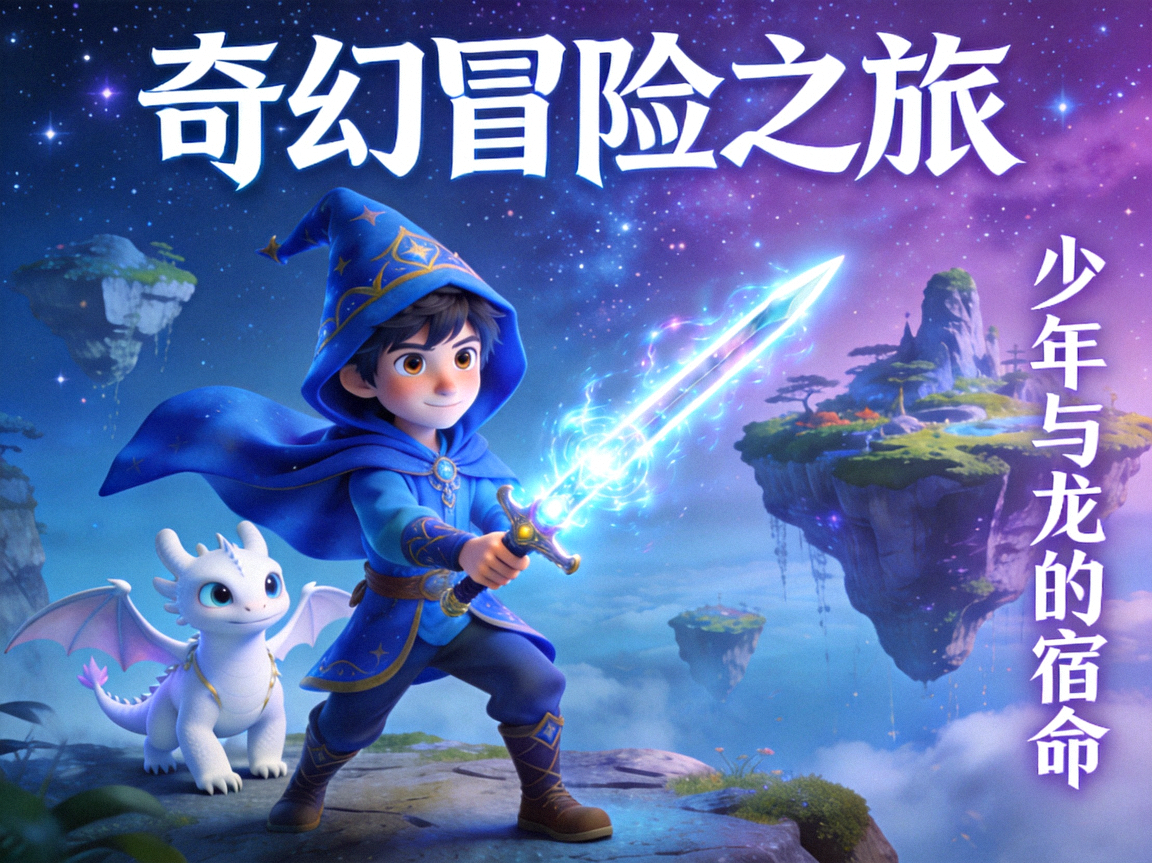 动漫电影海报，奇幻冒险故事主角